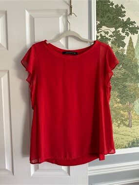 ✨Zara Woman Red Flutter Sleeve Lined Top Small